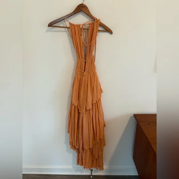 Free People Drop Dead Beauty Tiered Maxi Dress XS Orange - Picture 4 of 11